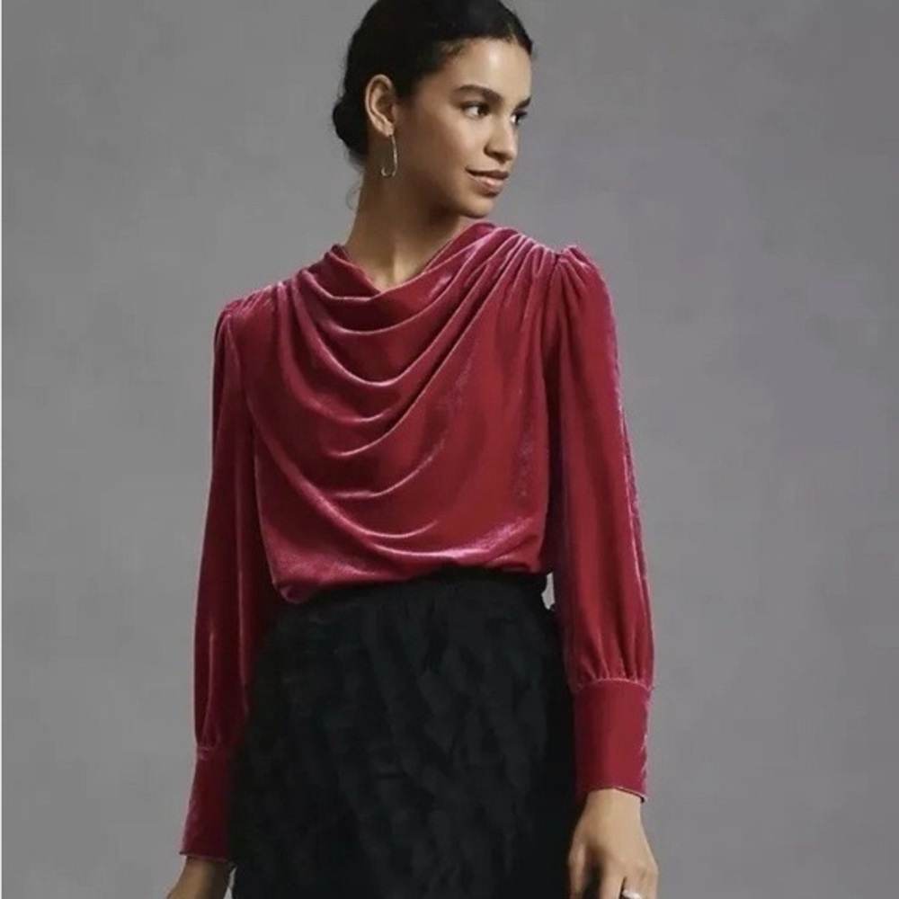 🩷 Anthropologie BTFL Velvet Blouse – Size Large